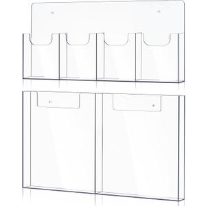 Sherr 2 Packs Acrylic Brochure Holder Wall Mount 2 Pocket Fits 8.5 x 11 and 4 Pocket Fits 4 x 9 Brochure Magazine Holder Clear Trifold Flyer Rack Paper Display Literature Storage for Home, Offices