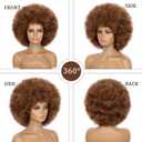 Afro Wig For Women - Mix Brown 70s Afro Wigs Natural Looking Huge Afro Kinky Curly Wigs With Bangs Short Bouncy Soft Afro Puff Wig Synthetic Hair Afro Wig For Daily Party Use