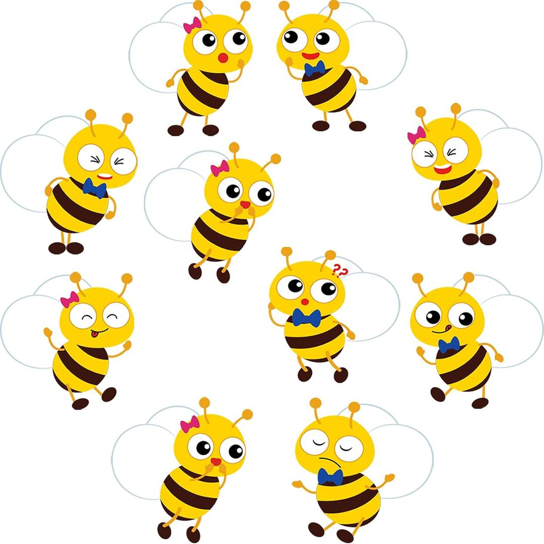 Outus 40 Pieces Bee Cutouts for Bulletin Board Bee Classroom Decorations Name Tags Labels Paper Cutouts with Glue for Teacher Student Back to School Party Supplies Baby Shower Home Decor, 10 Designs