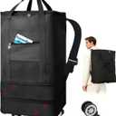 Coomee Laundry Bag Backpack with Wheels, 900D Oxford Fabric Foldable Rolling Travel Laundry Bags with Detachable Wheels & Straps, Waterproof for Laundromat, College Dorm, Apartment, Travel, Camping