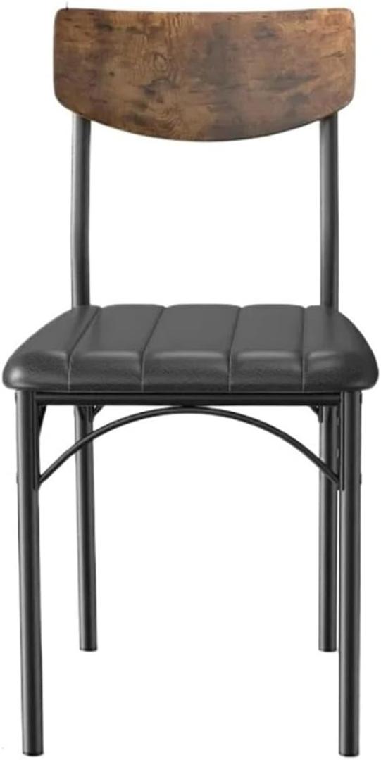 Thick Upholstered Kitchen Chairs 1pcs No Armrests Leather Cushion Dining Chair with Walnut Backrest Black Iron Legs