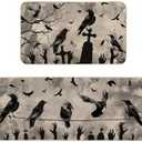 Moutina Gothic Crows Halloween Kitchen Rugs Set of 2, Halloween Holiday Party Home Decor Low-Profile Kitchen Mats for Floor - 17x29 and 17x47 Inch