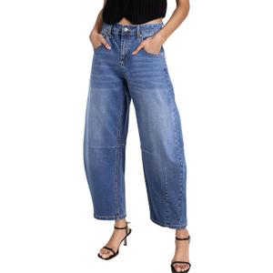 Sidefeel Women's Barrel Jeans Wide Leg Vintage Mid Rise Y2k Baggy Boyfriend Ankle Denim Pants (8, Bluing)