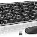 Wireless Keyboard Slim Compact Full Size Keyboard with Calculator Button, Silent Computer Mouse, Adjustable 2400 DPI, 2.4G USB Cordless Set Suitable for Laptop PC Windows Mac - Gray & Black
