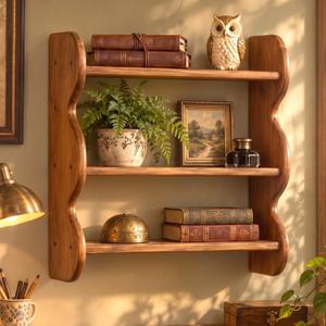 ZOCONE 3 Tier Rustic Vintage Wooden Wall Shelf for Living Room and Bedroom