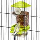 Rypet No Mess Automatic Bird Feeder for Cage,Transparent Acrylic Parrot Seed Feeders,Food Container for Cage,Parrot Feeder Cage Accessories for Small and Medium Lovebirds Parakeets Cockatiel Finch (Transparent A80 Green)