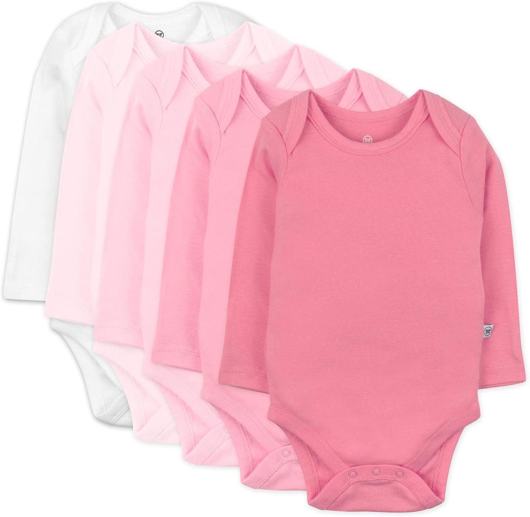 HonestBaby baby-girls 5-pack Long Sleeve Bodysuits One Piece 100% Organic Cotton for Infant Baby Girls (18 Months, Pink Ombre)