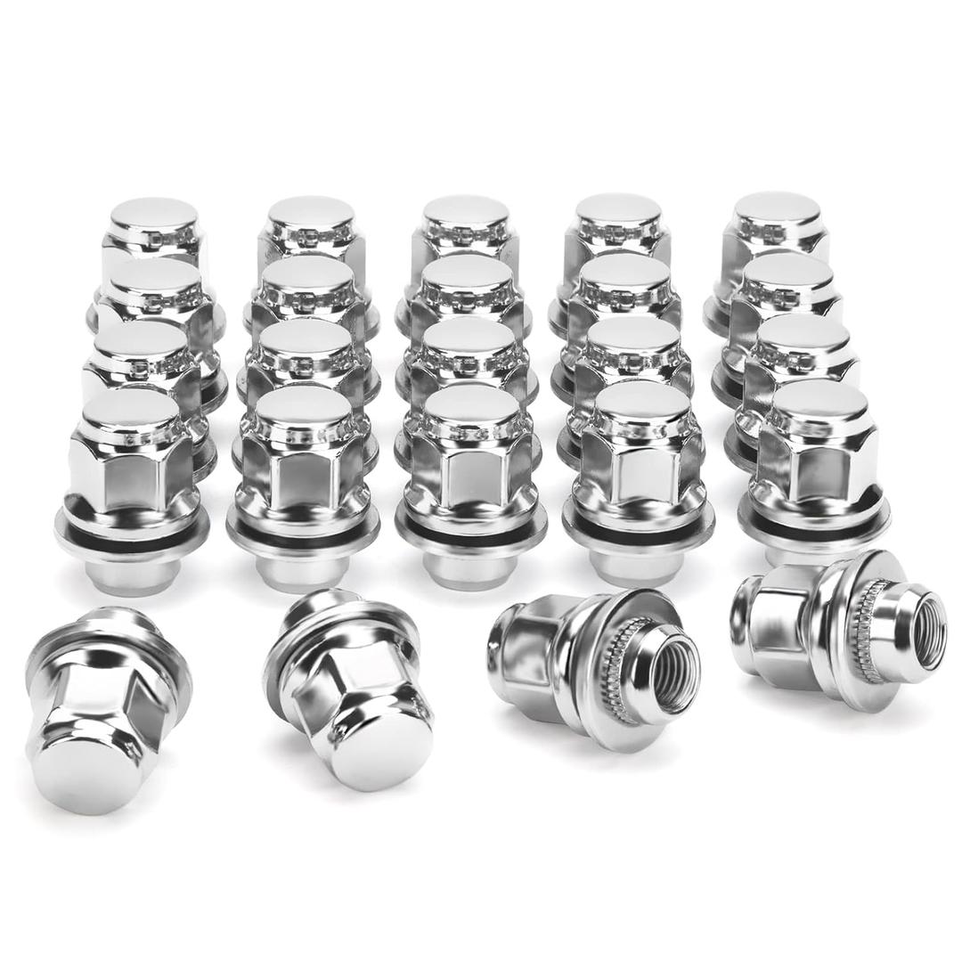 M12x1.5 Mag Lug Nuts,24pc Washer Lug Nuts for Toyota Tacoma Camry Sienna 4runner Corolla RAV4 Lexus,13/16"(21mm) Hex 12x1.5 Factory Closed End Mag Seat Chrome OE Wheel Lugnuts Fit Mitsubishi Scion (Silver)