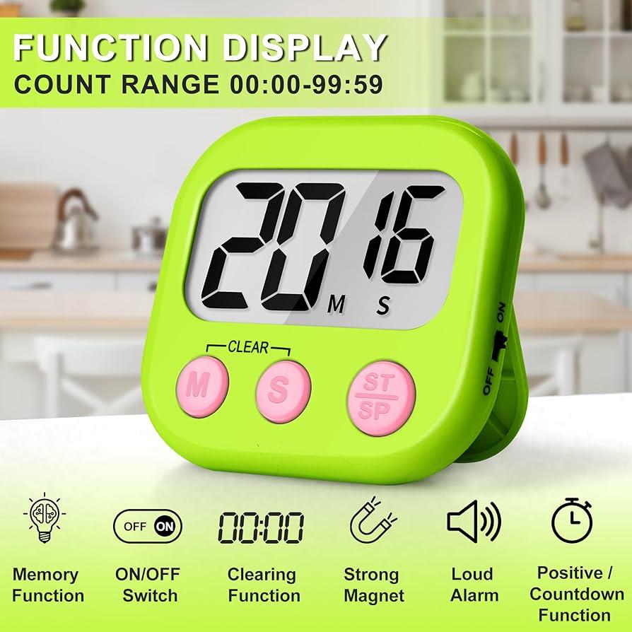 ZILLEEN Kitchen Timer Digital with Magnetic Back for Kids Classroom, Green