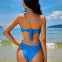 ZAFUL Women's Bandeau Bikini O Ring Strapless Tie Back High Cut Two Piece Swimsuit Bathing Suits (Blue) US 6