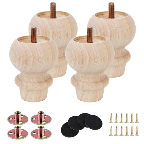 Txcucc 3 Inch Wooden Unfinished Bun Feet for Dresser Legs Couch Sofa Cabinet Ottoman DIY Replacement Wood Furniture Legs Set of 4