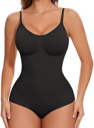 Jenbou Bodysuit for Women Tummy Control Shapewear Seamless Butt Lifter Thong Spaghetti Straps Body Shaper Small