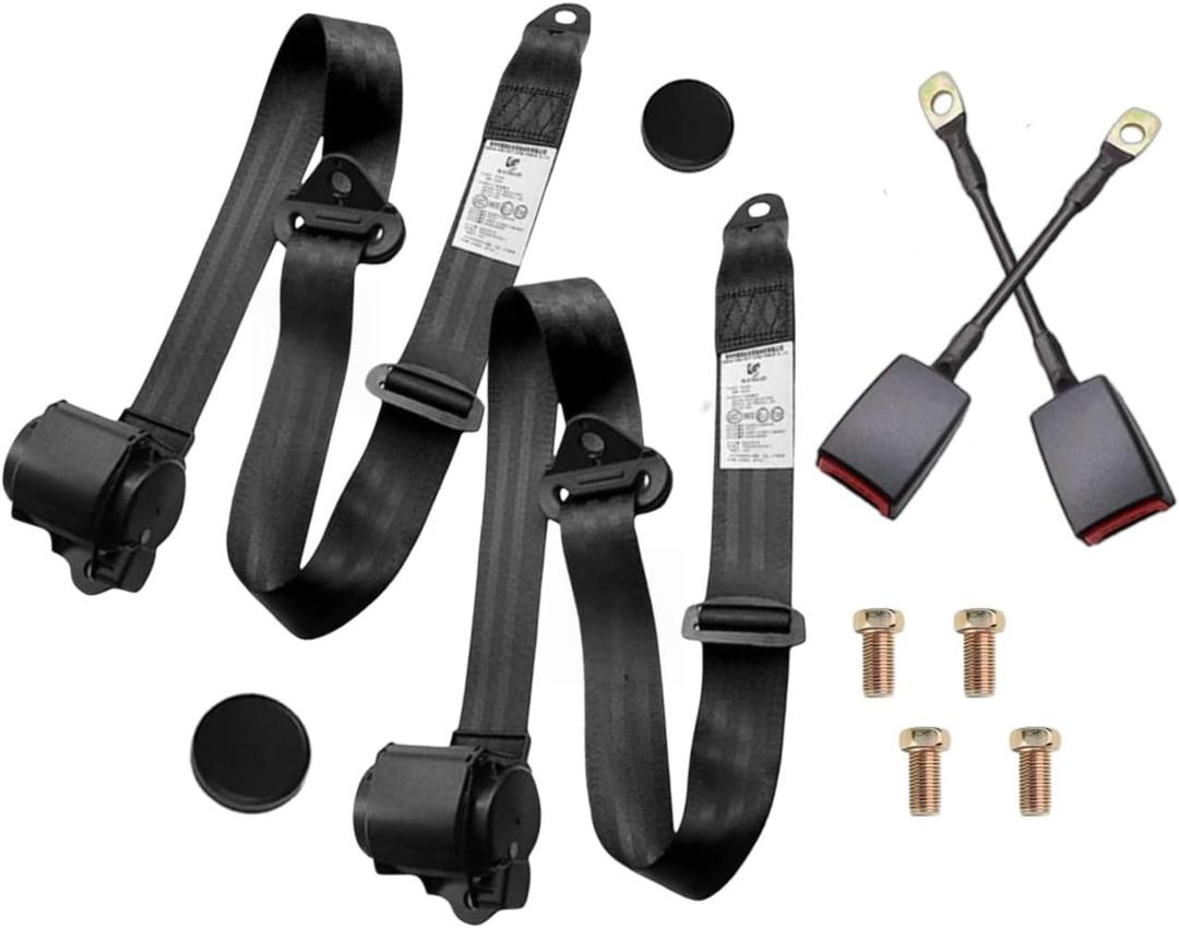 2 Pack 3 pt Pads Adjustable Retractable Straps Cover Universal Replacement Set for Golf Cart Go Kart,Club Golf Cart,Minivan Van,SUV,UTV, VR,Pickup,Truck for Modification Seatbelt Protective Covers Kit (Black)