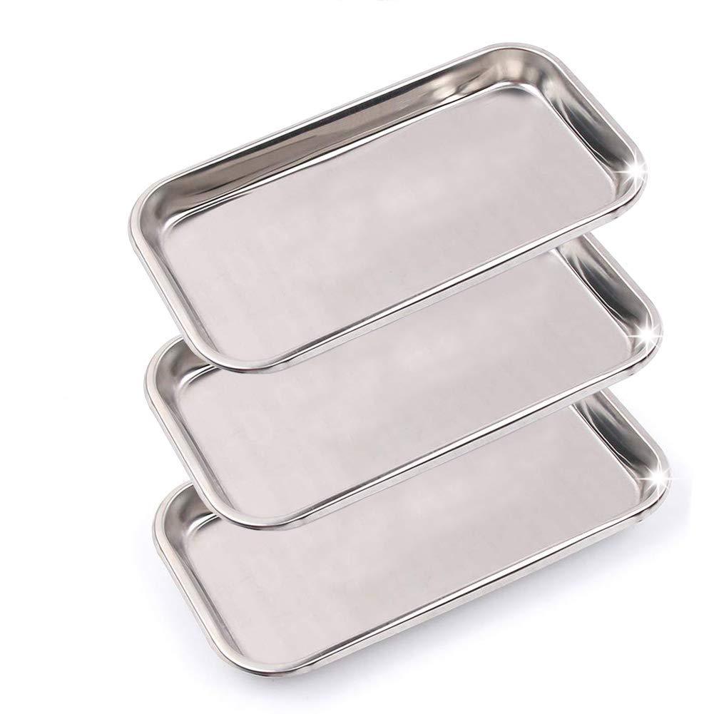 Pack of 3 Professional Medical Surgical Stainless Steel Dental Procedure Tray Thickening Lab Instrument Tools Trays -Flat Type (8.6" * 4.3" * 0.8", 3) Pack of 3 Professional Medical Surgical Stainless Steel Dental Procedure Tray Thickening Lab Instrument Tools Trays -Flat Type (8.6" * 4.3" * 0.8", 3)