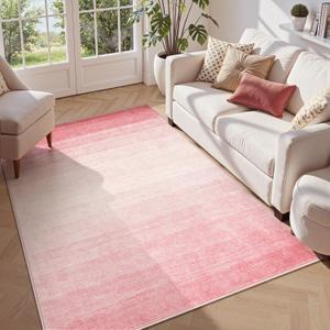 Wonnitar Pink Washable 4x6 Rug, Modern Ombre Rugs for Girls Bedroom, Soft Non-Slip Nursery Area Rug, Contemporary Non-Shed Kids Room Low Pile Throw Carpet for Dorm Playroom Living Room (Pink, 4'x6')