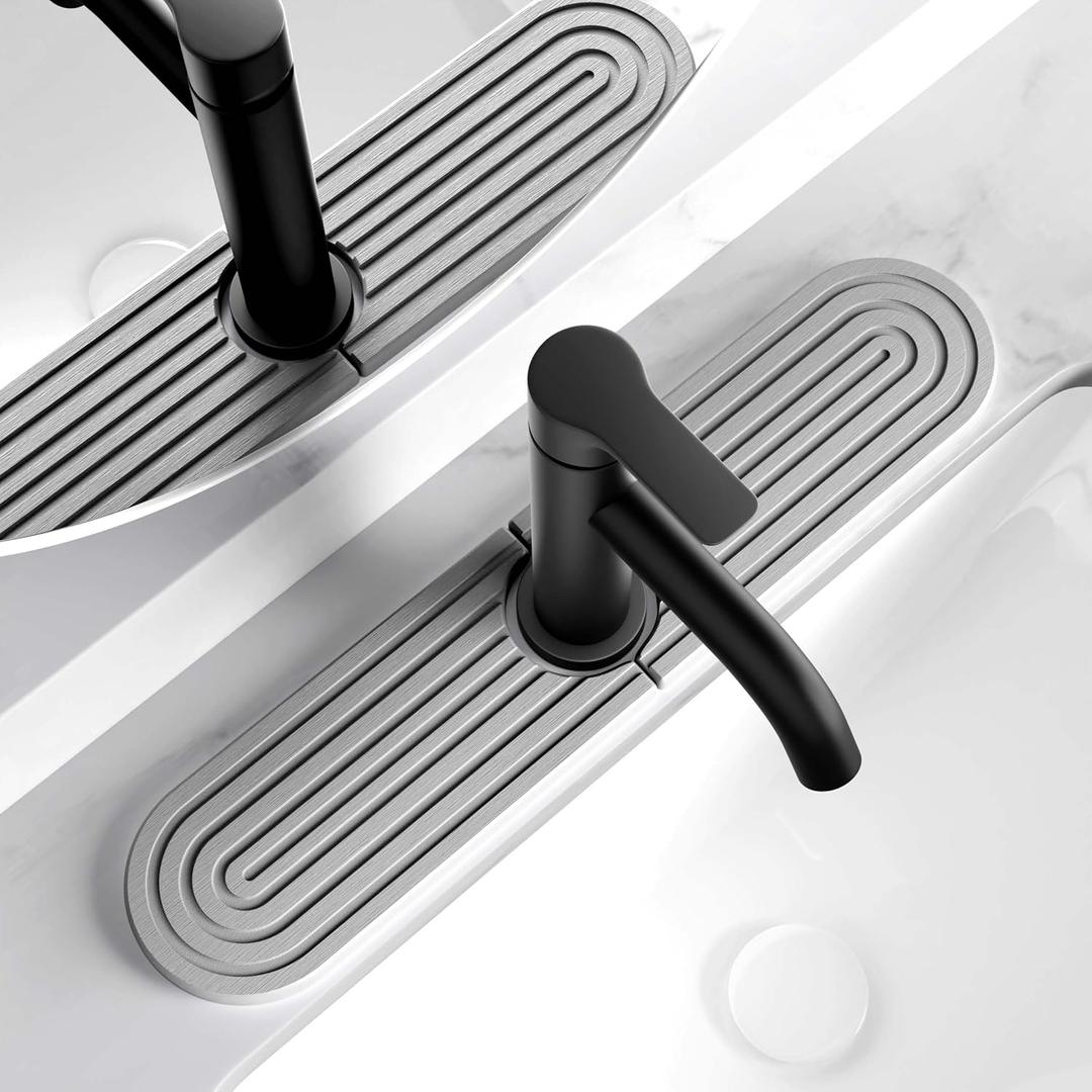 Kitchen Faucet Mat - Diatomite Splash Guard for Sink, Quick-Drying Water Absorbing Stone Tray [Grey, 17.7" x 3.9"] (Gray)