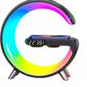 lamp with Wireless Charge, Table led Atmosphere lamp, Smart Light Sound Machine, Bluetooth Speaker with Alarm Clock, App Control Night Light Lamp for Bedroom BlackLarge G