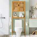VIAGDO Over The Toilet Storage Cabinet, Tall Bathroom Cabinet Organizer with Cupboard and Adjustable Shelves, Freestanding Toilet Shelf Space Saver Rack Stand for Laundry Room, Balcony, Bamboo