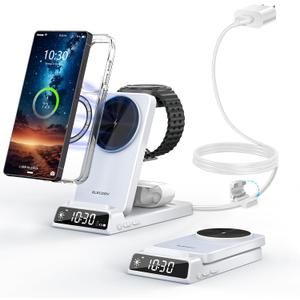 Magnetic Wireless Charger for Samsung, 3 in 1 MagSafe Charging Station for Samsung Galaxy Z Fold/Flip 7/S26 Ultra/S25 Ultra, Foldable Charger for Samsung Galaxy Watch Ultra/8/7/Galaxy Buds4 (White)