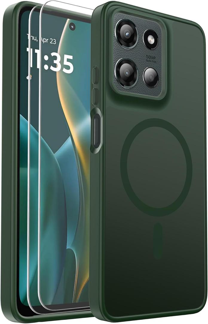 for Motorola Moto G 5G 2025/2026 & G Play 2026 Case Magnetic Shockproof, [Fit for MagSafe] [Glass Screen Protector] Translucent Anti-Fingerprint (Green)