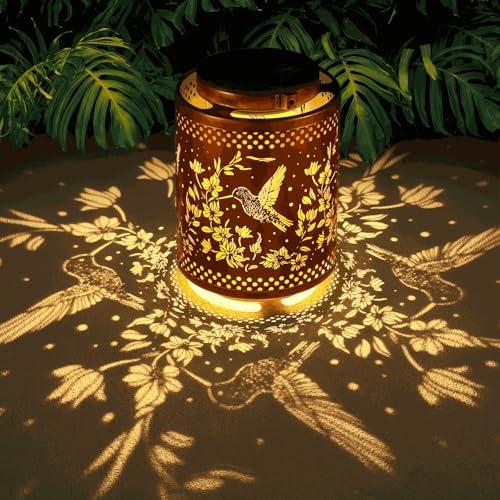 Hummingbird Solar Lanterns Garden Decor Birthday Gifts for Women Mon Grandma Metal Hanging Solar Lights Waterproof Outdoor Decoration for Outside LED Lanterns for Yard Patio Lawn Pathway Landscape