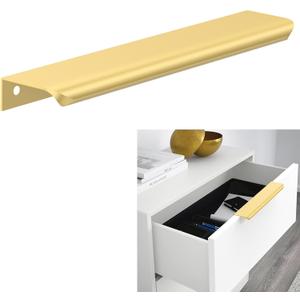 FILTA 10 Pack Gold 7.5 Inch(192mm) Hole Center Kitchen Cabinet Handles,9.8 Inch(250mm) Overall Length Edge Finger Tab Pull for cabinets Kitchen Concealed Drawer pulls