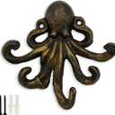 Octopus Cast Iron Wall Hook  Nautical Decorative Key Holder, Coastal Ocean Theme Animal Hook for Entryway, Bathroom, or Bedroom, Heavy Duty Antique Bronze