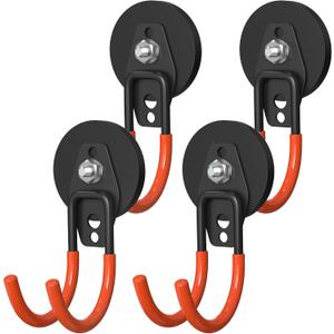 Heavy Duty Storage Magnetic Utility Hooks Large Garage Magnet Hooks with Anti-Slip Coating for Metal Cabinet,Pegboard,Garage Shelve,Garden Tools (4PCS 2.59'' Orange)