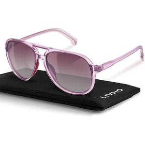 Livho Trendy Polarized Aviator Sunglasses Women Men, Retro Sun Glasses for Women Men 2025, Oversized UV Protection Shades (Purple/Gradient Brown)