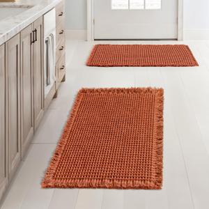 MIULEE Orange Set of 2 Waffle Bathroom Rugs, Boho Bath Rugs Non Slip Washable, Super Absorbent Bath Mats, Ultra Soft Rubber Backed Shower Mats for Bathroom Floor, Tub and Shower, Fall Decor 17x24 Inch