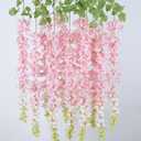 mizii 6Pcs Pink Wisteria Hanging Flowers 48" Silk Wisteria Artificial Flowers Garland Vines Fake Hanging Flowers Decoration for Wedding Flower Wall Backdrop Centerpieces Party Room Decor (Pink)
