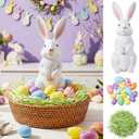 Bucherry 17 Pcs Cute Bunny Table Centerpiece Spring Tray Decorations Include Resin Bunny Decor 15 Pastel Faux Eggs and Raffia Grass Resin Rabbit Statue Table Centerpiece for Tables Spring Home Decor