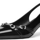 Mostrin Kitten Heels for Women Pointed Toe Pumps Patent Leather Low Heel Slingback Heels with Buckle Dress Shoes for Dating Party Working (7, Black)