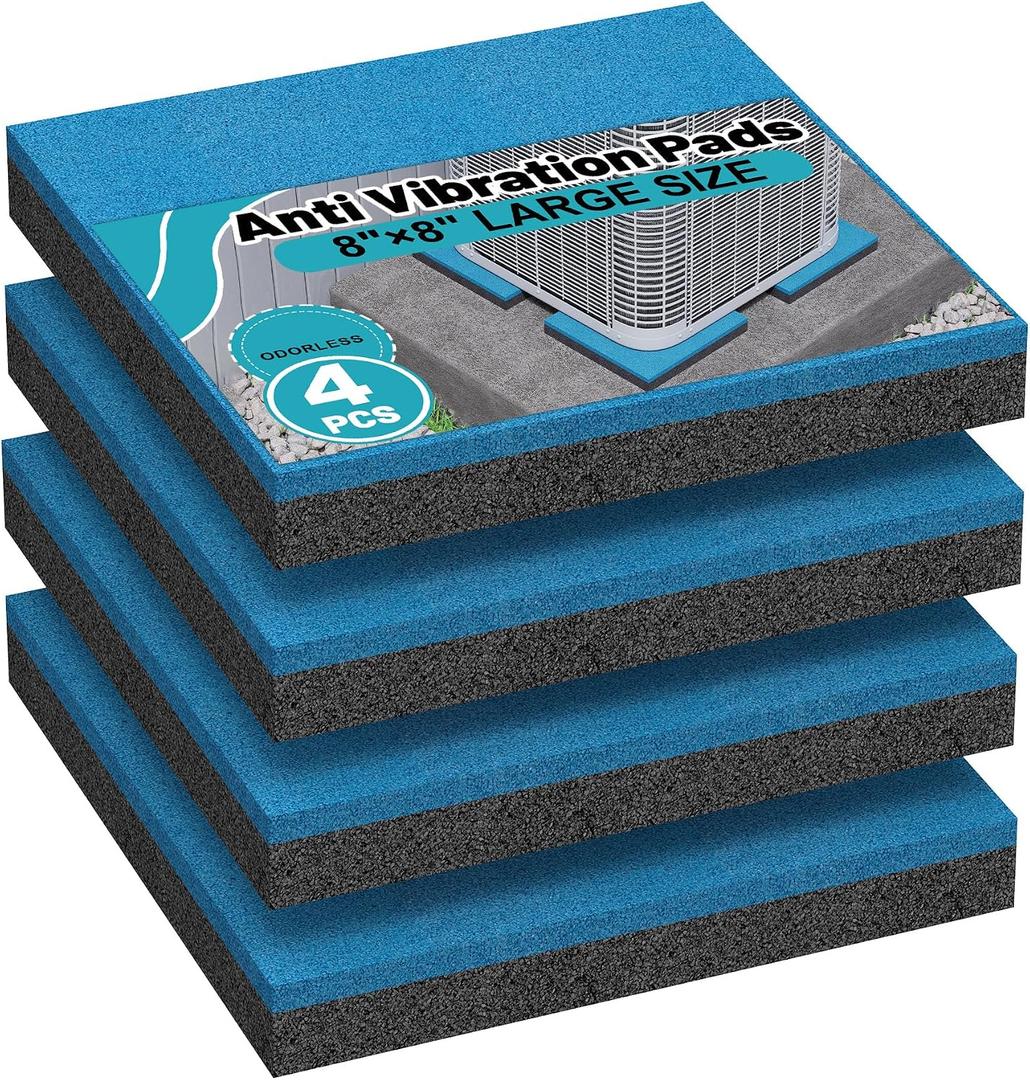 4 Pack Anti Vibration Pads, Heavy Duty Rubber Pads, 8" 8" 3/4" Shock Absorbing Rubber Pads for Outdoor AC Unit, HVAC, Air Compressor, Treadmill, Washing Machine, Dryer