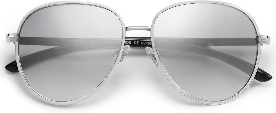 SOJOS Retro Trendy Aviator Sunglasses Women Men 90s Vintage Glasses Stylish Sunglasses SJ1216,(Silver/Silver/Black), 56