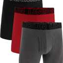 Under Armour mens 3-pack Performance Cotton Boxer Brief, 6" Inseam, All-day Comfort & Ultra-soft (Medium, Castlerock Heather - Core)