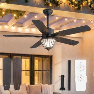 52 Inch Waterproof Outdoor Ceiling Fan with Lights, IP65 Waterproof, Remote Control, 6-Speed Quiet DC Motor, 5 Dual Finish Blades, Farmhouse Ceiling Fan for Patios Gazebos Pergola Porch (Black)