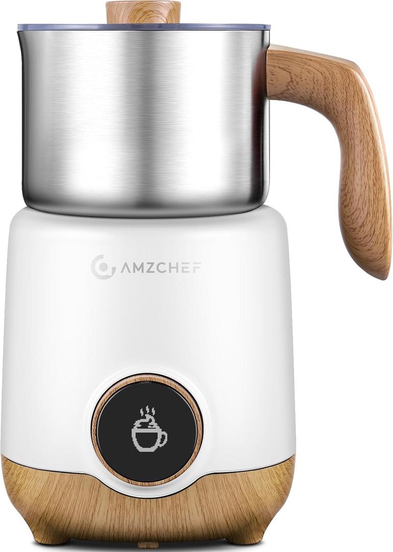AMZCHEF 8-IN-1 Milk Frother and Steamer 550 Watts, 21 oz Split Stainless Steel Automatic Steamer, Milk's Warmer for Latte, Cappuccino, Hot and Cold Froth, Heated Milk, Hot Chocolate, Baby Food