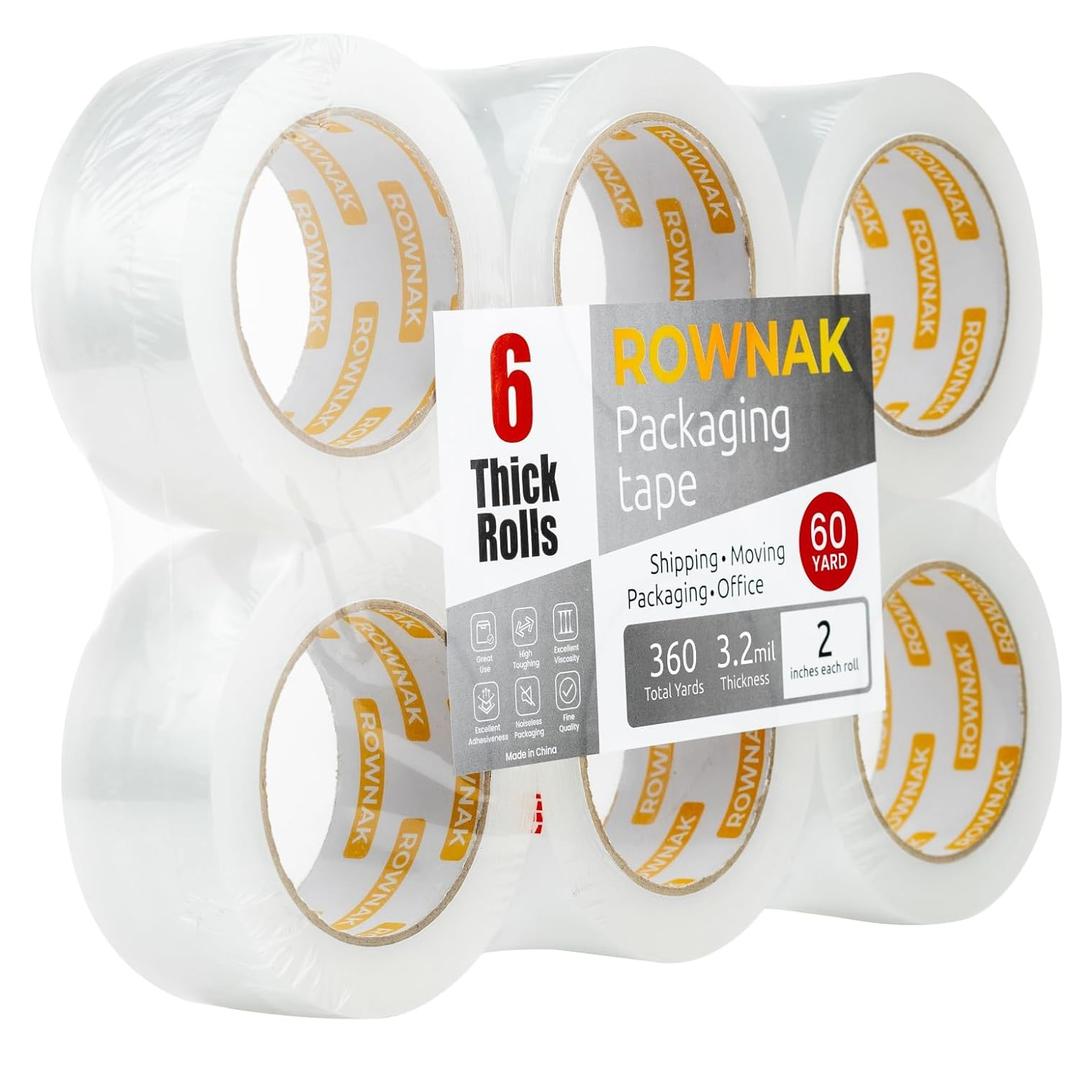 Clear Packing Tape 6 Rolls - Heavy Duty Packaging Tape 3.2mil Thick, 2.0 in. Wide x 60 Yards - Strong Adhesive, Silent, Reliable Package Tape for Home Office Shipping Moving Sealing