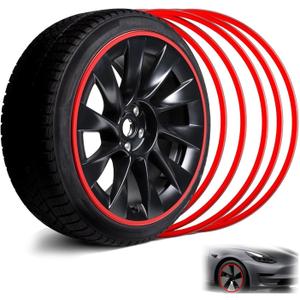 Red 18" Rim Protector, Aluminium Alloy Wheel Protection Ring, Wheel Rim Protector Strips for Curb Rash Prevention, Universal Wheel Accessories for Cars, Trucks, SUVs & Tesla All Models 4PCS
