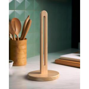 KitchLife Wooden Paper Towel Holder Countertop, Fits Jumbo Roll - Solid Beechwood Paper Towel Dispenser Stand with Anti-Skid Base, Pack of 1