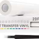 VinylRus Heat Transfer Vinyl-12 x 20ft White Iron on Vinyl Roll for Shirts, HTV Vinyl for Silhouette Cameo, Easy to Cut & Weed