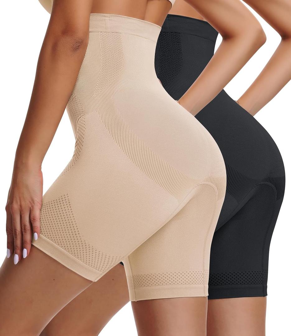 Sarin Mathews Womens Tummy Control Shapewear Shorts High Waisted Body Shaper for Thigh Slimming Underwear Girdle (X-Small-Small, Black&nude-2pack)