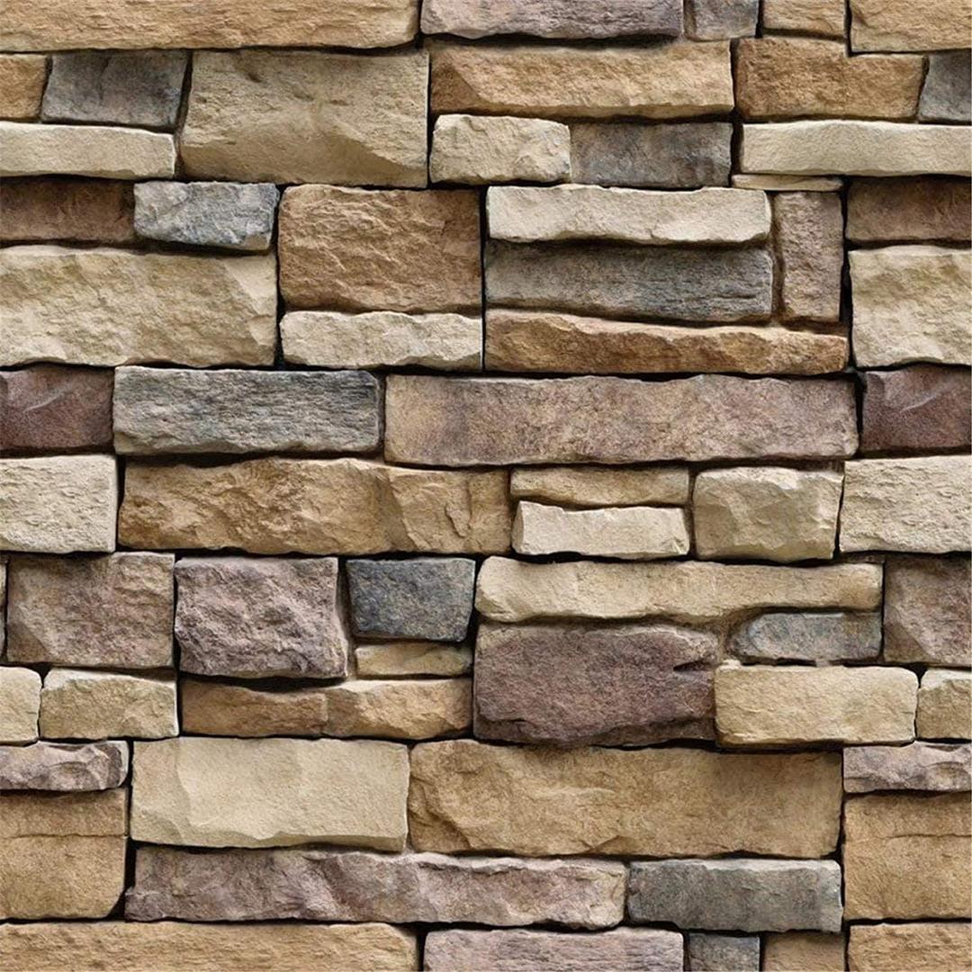 Abyssaly Stone Wallpaper Brick Wallpaper Peel and Stick Stone Backsplash Self-Adhesive Removable Vinyl Grey Faux 3D Rock Look Brick Shelf Paper 35.4" X 118" Home Decorations Wall Paper (Brown)