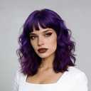 Purple Wig with Bangs Soft Short Bob Wigs for Women Synthetic Shoulder Length Women's Curly Wigs for Cosplay Halloween Costumes Daily (Royal Purple)