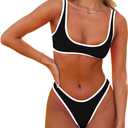 SherryDC Women's Sexy Scoop Neck Bikini Sets Color Block High Cut Thong Brazilian Two Pieces Swimsuit Bathing Suit, Size: S