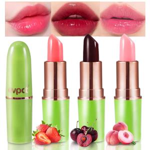 evpct 3Pcs Magic Color Changing Lipstick Long Lasting Waterproof 24 Hours Original for Women, Peach Strawberry Black Red Cherry Pink PH Mood Permanent Color Changing Lipstick Lip Balm, labial magico (3 Count (Pack of 1))