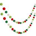 Boao 2 Pack Felt Ball Garland Easter Pom Pom Garland 19.6 ft 70 Balls Wool Felt Colorful Pompom Ornament String Banner Handmade Spring Wall Hanging Party Decor(Red, Green, White)