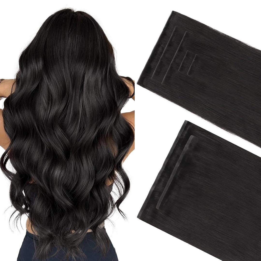 GOO GOO Invisi Edge Clip in Hair Extensions Set, 24inch 150g, 5pcs Injected Seamless PU Clip ins and 2pcs Classical PU Clip insip ins, Virgin Real Human Hair, #1B
