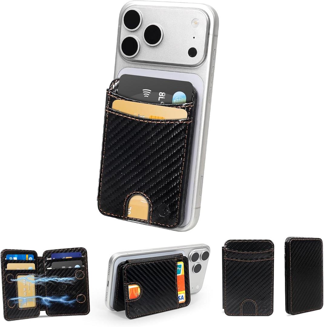 CukoHno MagSafe Wallet,6 Cards Holder,Magnetic Wallet for iPhone,for Galaxy with Magnetic Case,Magnetic Phone Card Holder,RFID Blocking,Minimalist Wallet for Travel Essentials,Carbon Fiber Black